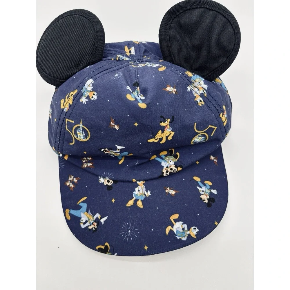 Disney Parks 50th Anniversary Mickey Ears Hat Blue All Over Print Mickey Donald